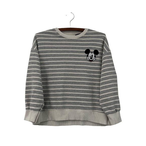Zara X Disney Kids Gray Cream Striped Mickey Embroidered Sweatshirt Size 10 - Picture 1 of 5